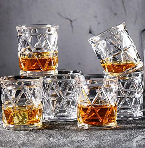 Image of Premium Whiskey Glasses Set of 6, Transparent, 310 ML, Whisky Glass, Diamond Design Bar Glass for Drinking Bourbon, Whisky, Scotch, Cocktails Old Fashioned Cocktail Tumblers (chex .$., 6)