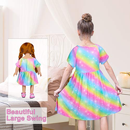 Play Tailor Doll And Girl Matching Nightgown Unicorn Outfit Pajamas Night Dress For Girls And 18" Dolls Clothes, 4-5T, Rainbow #TOP3