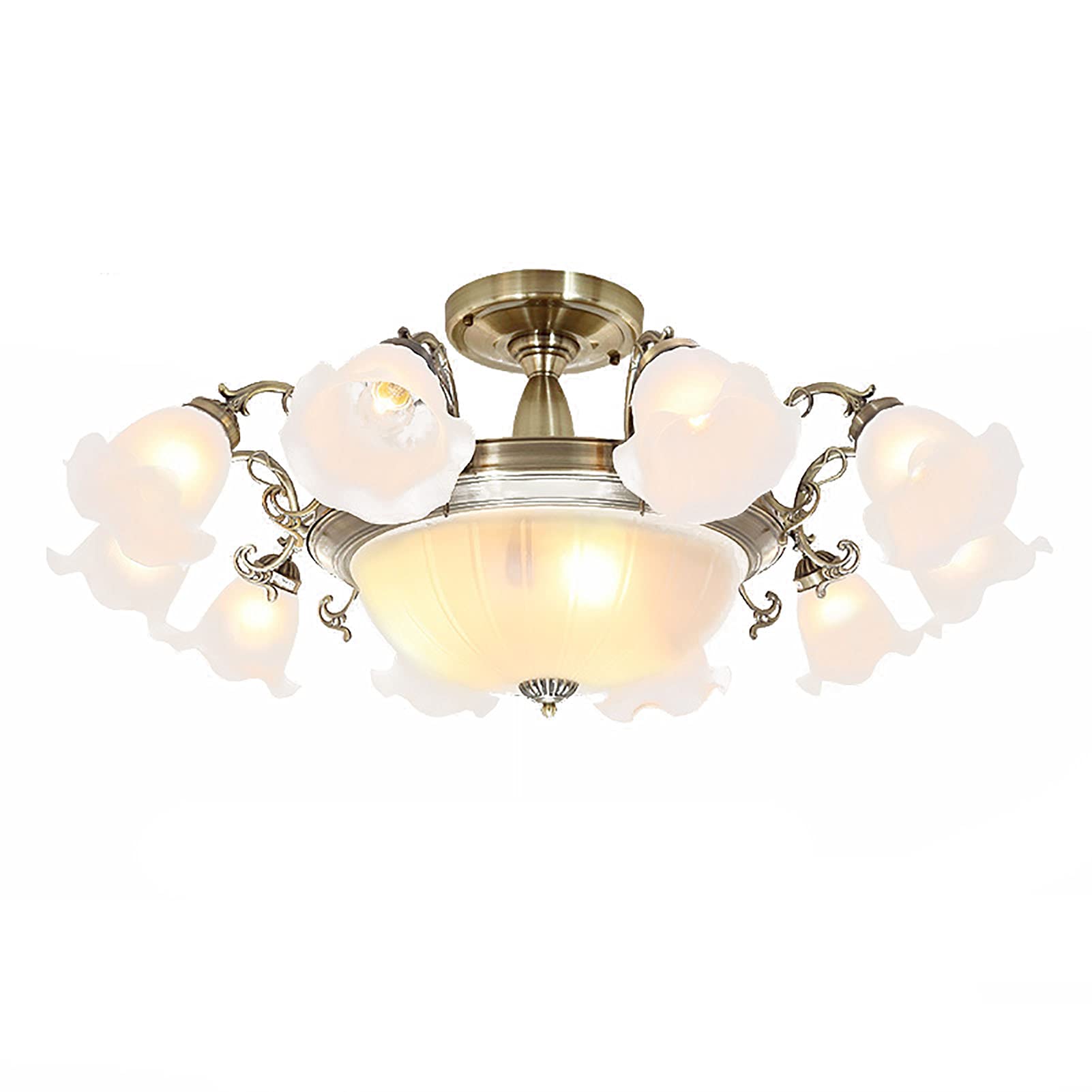 Sputnik lampa sufitowa w stylu rustykalnym z białym szklanym kloszem do salonu, kuchni i sypialni, E27 Jane O Warm American lampa sufitowa, półzagłębiony, kolor brązowy