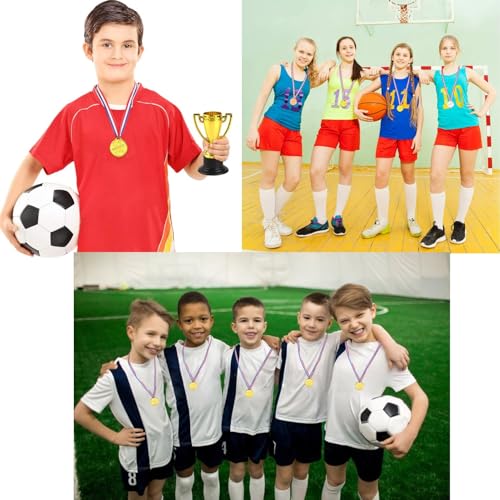 JZK 6 x Kunststoff-Trophäen- und Medaillen-Auszeichnungen, Gewinner-Set, Mini-Trophäenbecher für Kinderparty, Sport, Auszeichnungen, Partytütenfüller für Fußball, Baseball, Basketball, Rugby,