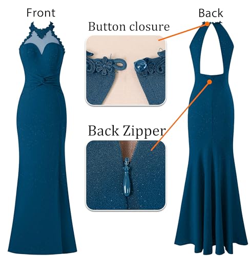 Image of VFSHOW Womens Formal Halter Keyhole Back Prom Gala Maxi Dress Evening Gown | Sexy Illusion Sweetheart Neck, High Slit, Wedding Guest, Applique, Twist Front Mermaid Dresses