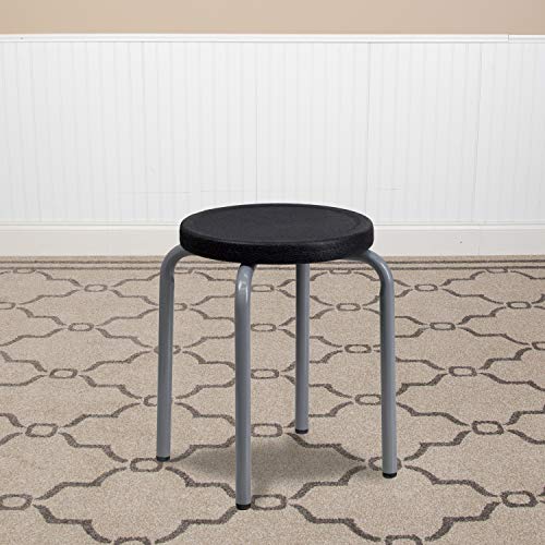 EMMA + OLIVER Stackable Stool with Black Seat and Silver Powder Coated Frame