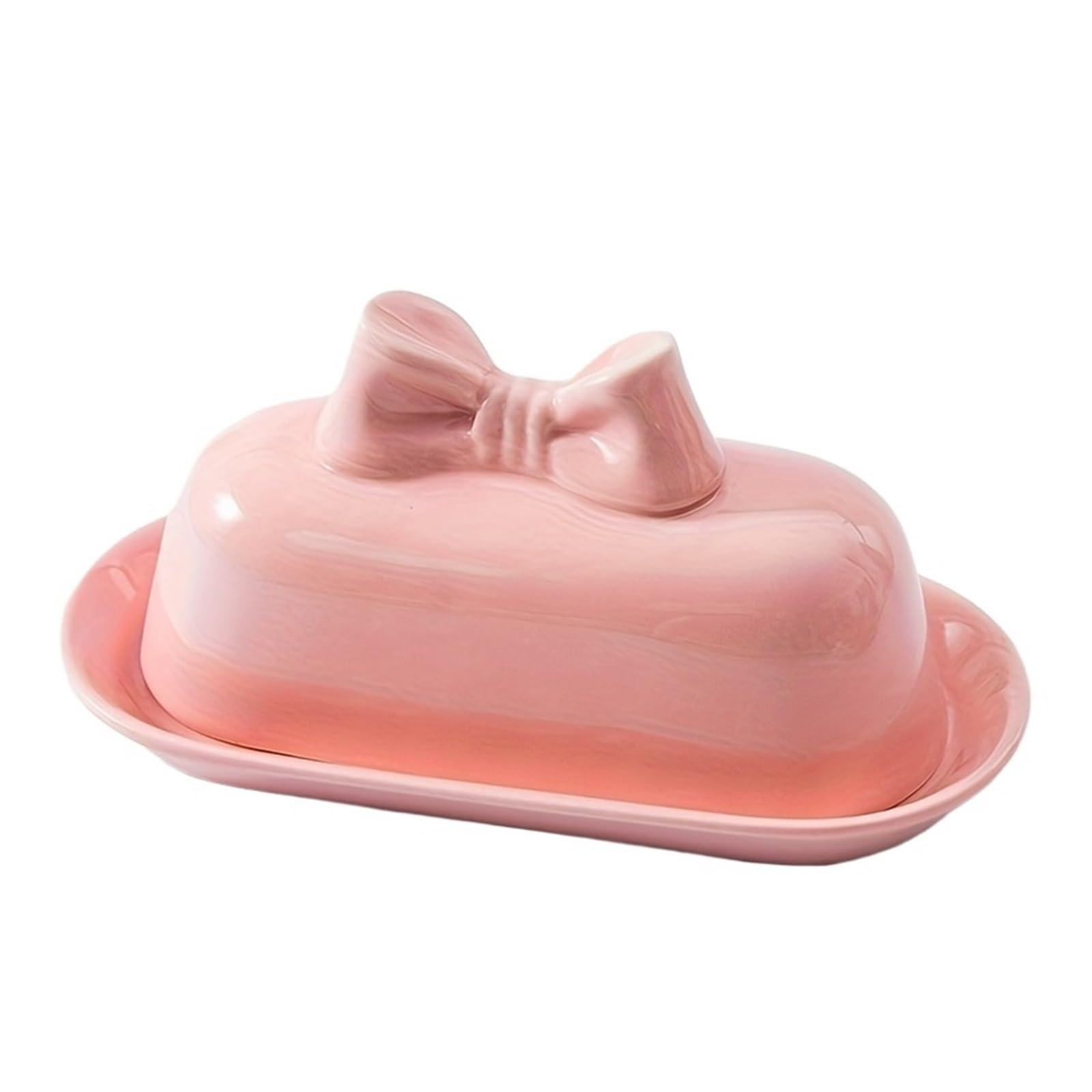 Bdxmks Pink Bow Butter Dish With Lid 1Set Of Bow Butter Saucers, Ceramic Butter Saucer Set With Lids, Butter Saucer Dessert Saucers(Pink Bow)