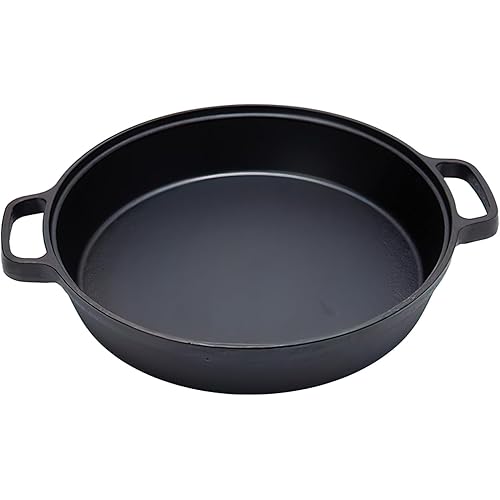 LI-GELISI Deepened flat-bottom cast iron frying pan, double-handle thickened uncoated old-fashioned iron pot, pancake and steak frying household multi-purpose large iron pot(24 inch)