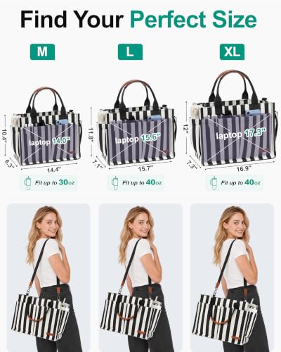 Image of FIORETTO Womens Canvas Tote Bag Purse with Individual Compartment, Zipper Top, Reinforced Bottom & Luggage Sleeve
