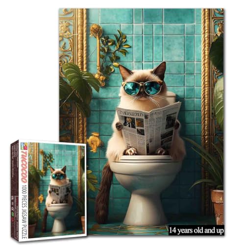 1000-teiliges Puzzle mit Siamkatze für Erwachsene Tiere auf der Toilette Puzzles Interessantes Puzzle Herausfordernde… – Ansicht 1