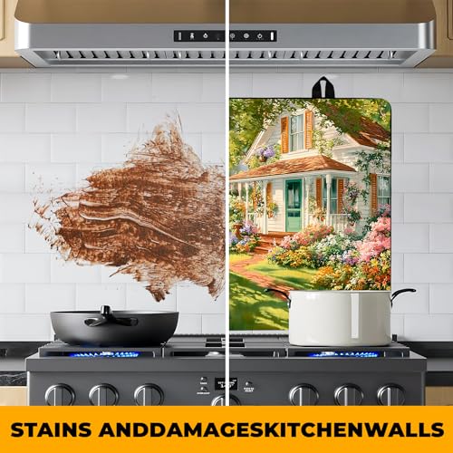 Image of Happy Easter Stove Top Cover Flower Eggs Cute Rabbit Gas Stove Top Cover for Home Decoration Kitchen St. Patrick Day Pad Non-Stick Washable Cooktop Covers Countertop Protector (house, 28 inch x 20 inch)