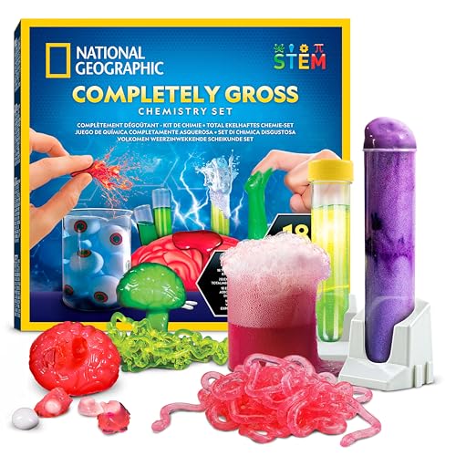 NATIONAL GEOGRAPHIC - Juego de química bruta - 20 experimentos científicos brutos para niños, diseccionar un cerebro, estallar células sanguíneas y más, gran kit de ciencia CTIM para niños