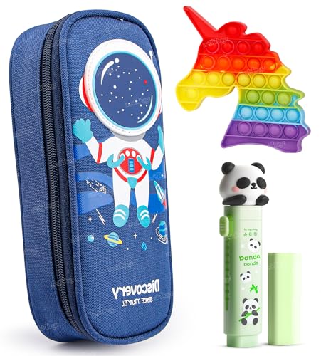 Image of Zest 4 Toyz Pencil Case Set for Kids with Large Storage Zipper Pouch Cute Push-Pull Eraser and Rainbow Unicorn Pop It Fidget Toy - for School & Stationery Organization