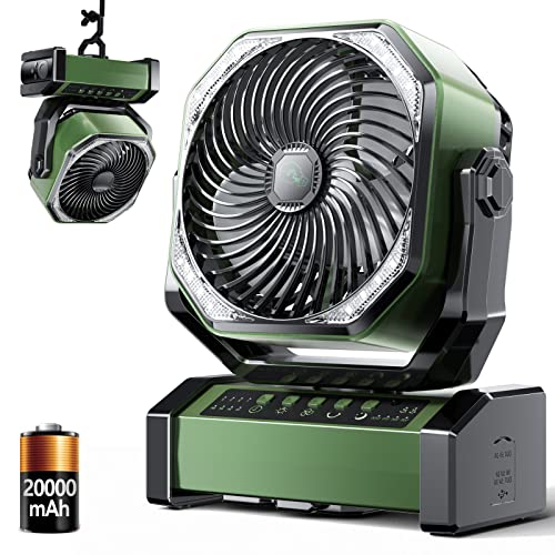 Camping Fan With Led Light,20000Mah Rechargeable Battery Powered Outdoor Tent Fan With Remote,Light And Hook,Personal Usb Desk Fan For Camping/Fishing/Power Outage/Hurricane/Worksite #TOP22