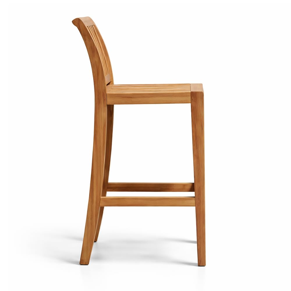 TABOURET TABOURET wysoki stołek barowy z drewna tekowego, do ogrodu, patio i kuchni na zewnątrz, wysokie siedzisko z ergonomicznym oparciem z drewna tekowego Golden | 115 x 57 x 45 cm
