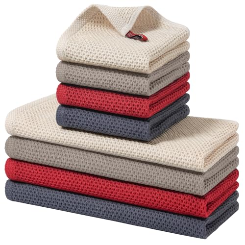 Homaxy 100% Cotton Kitchen Towels and Dishcloths Set, 12 x 12 Inches and 13 x 28 Inches, Set of 8 Bulk Kitchen Towels Set, Ultra Soft Absorbent Dish Cloths for Washing Dishes, Mixed Color