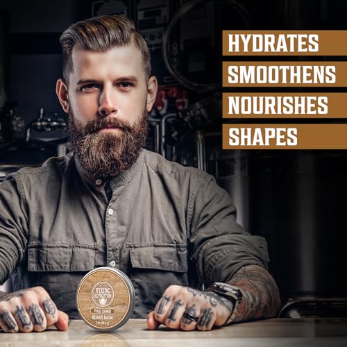 Image of Viking Revolution Beard Balm - Palo Santo - 2 oz | Natural Styling & Shaping Balm - Contains Argan Oil & Jojoba Oil - Softens, Conditions & Relieves Itchiness Below the Beard