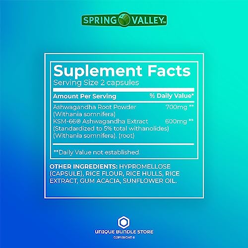 Spring Valley, Ashwagandha 1300 mg 60 Vegetarian Capsules, Extra Strength Dietary, Ashwagandha Supplement + 7 Day Pill Organizer Included (Pack of 1) - Thumbnail 5
