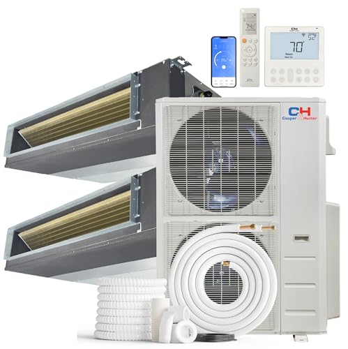Cooper & Hunter 48,000 BTU 2-Zone Concealed Slim Duct Mini Split Air Conditioner & Heat Pump – 24K+24K Air Handlers – 24 SEER2 – 25FT Installation Kits – 230V