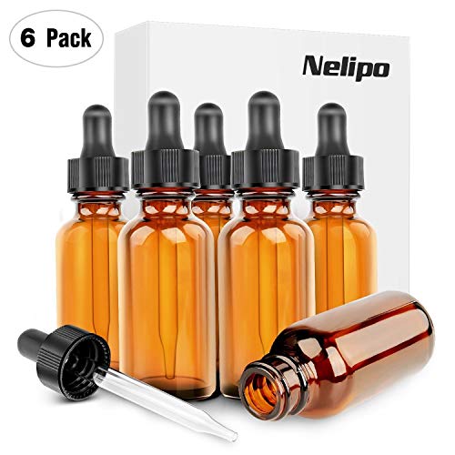 Nelipo 1oz Amber Glass Bottles for Essential Oils with Glass Eye Dropper