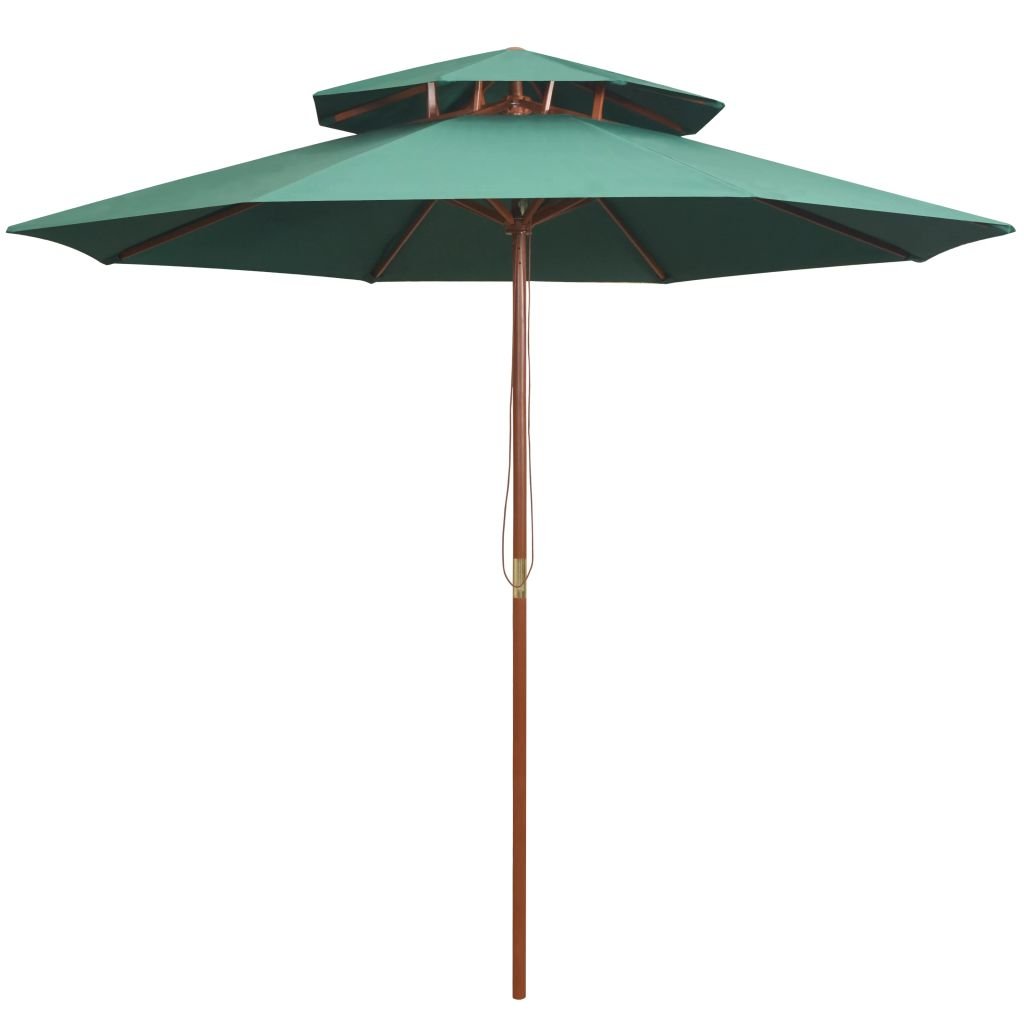Homgoday Sombrilla de Dos Pisos con Palo de Madera Verde 270x270 cmSombrilla de Jardín, Protección UV Sombrilla Jardín Grande Orientable Jardín Parasol Balcón