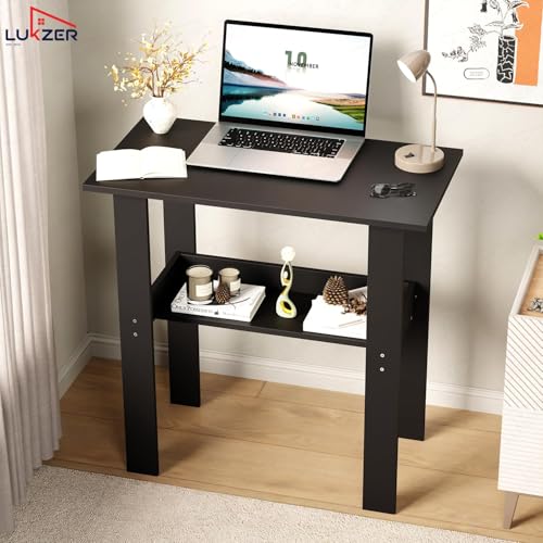 Image of Lukzer Engineered Wood Study Table | Modern Computer Desk for Home & Kids Study Room | ST-004S /Black | Compact Design Office Desk with Storage Shelf Work from Home Laptop Table Gaming Workstation