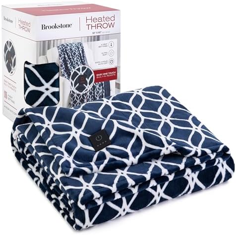 Brookstone Electric Heated Plush Throw - Heated Blankets - 4 Heat...