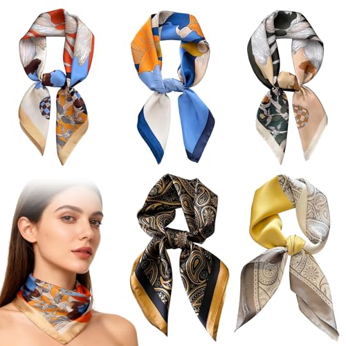 KLEHOPE 5 Stück Kopftücher für Damen 70×70 cm Halstuch Blumen Tuch Damen Sommer Kopf 5 Modelle Tücher für den Kopf für als Kopftuch Umhang Schal