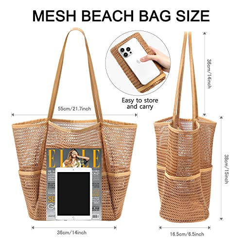 Ayieyill Mesh Beach Bag Tote Bag for Women, Foldable Swim Large Beach Tote Bag with Zipper Pockets Waterproof Sandproof2