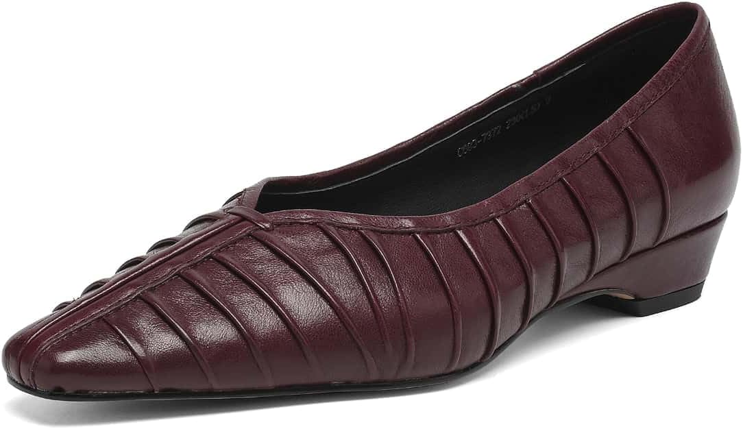 TinaCus Handmade Women's Genuine Leather Closed Toe Ruched Slip On Ballet Flat Shoes