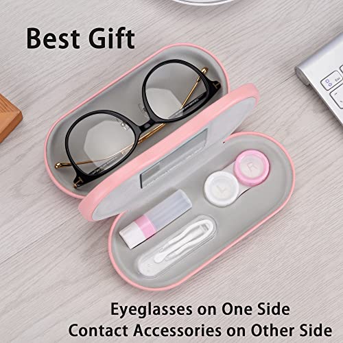 Muf 2 In 1 Contact Lens Case And Glasses Case,Double Sided Dual Use Design,Leak Proof & Portable,Tweezer And Contact Lens Solution Bottle Included For Travel Kit(Pink) #TOP3