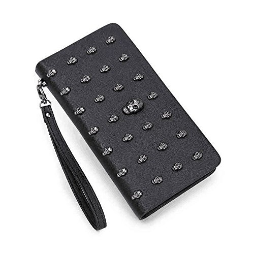 FOME Wallet Women Punk Style PU Long High-end Cross Pattern Wallet Purse Zipper Bag Handbag Skull Plated¡­