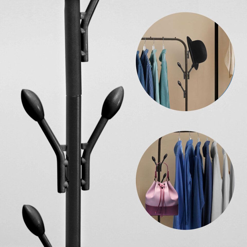 Image of Single Pole Coat Hanger /Cloth Stand /Garment Stand with Bottom Shelves - Metal Garment Rack for Organized Storage 8 Hook (.Black)