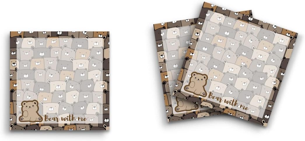 Butler in the Home Sticky Notes 12 Pack 3"x3" 50 Sheet Count Per Pad, Bear with Me, Cute Funny Memo Note Pads Stationery Journal Planner Paper