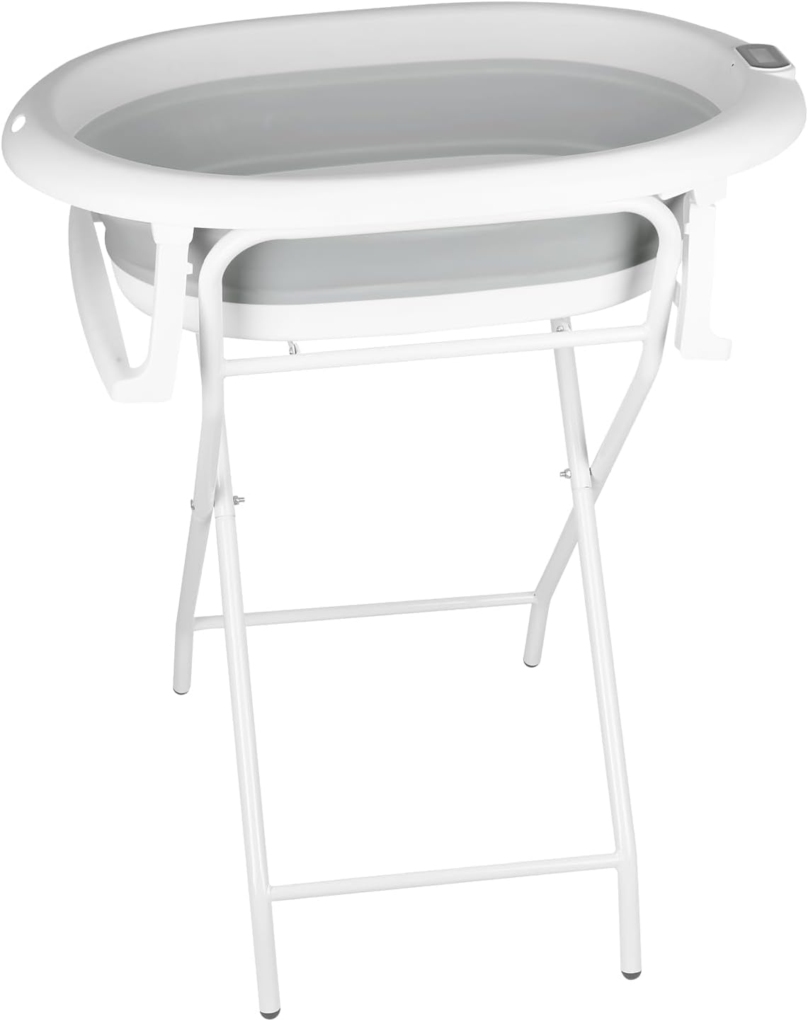 Vasca da bagno pieghevole con supporto in acciaio per neonati con termometro e tubo di scarico–Cuscino ergonomico neonato– guadagno di spazio piccolo bagno– 0-3 anni ((Style 1) 85 * 47 * 85cm-grey)