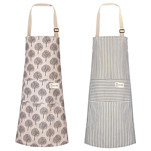 Syhood 2 Pieces Linen Cooking Kitchen Apron for Women and Men Kitchen Bib Apron with Pocket Adjustable Soft Chef Apron