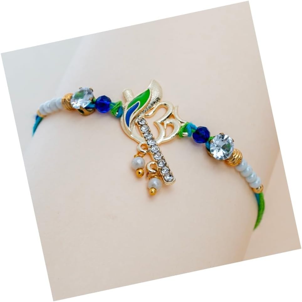 Adult Rakhi | Rakhi for Brother :Rakhi for Bhaiya :Handcrafted mauli Rakhi Combo with Greeting Card & Roli Chawal: Rakshabandhan Traditional moli Rakhi for Men