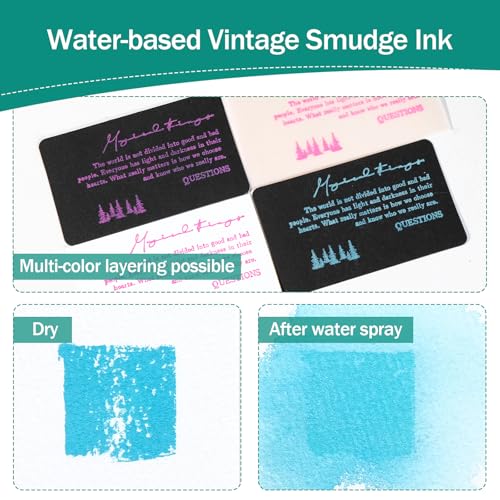 CraftyManor Masked Impression Mini Ink Pads for Stamps, Water Based Smudge Chalk Stamp Pad for Scrapbooking, Journaling, Card Making, DIY Craft Scrapbook Supplies for Adults (12 Colors)