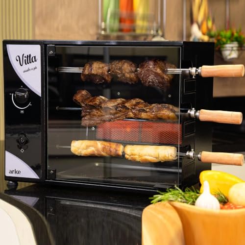 Churrasqueira a Gás Rotativa Arke Vitta 3 Espetos Preto Glp 220v