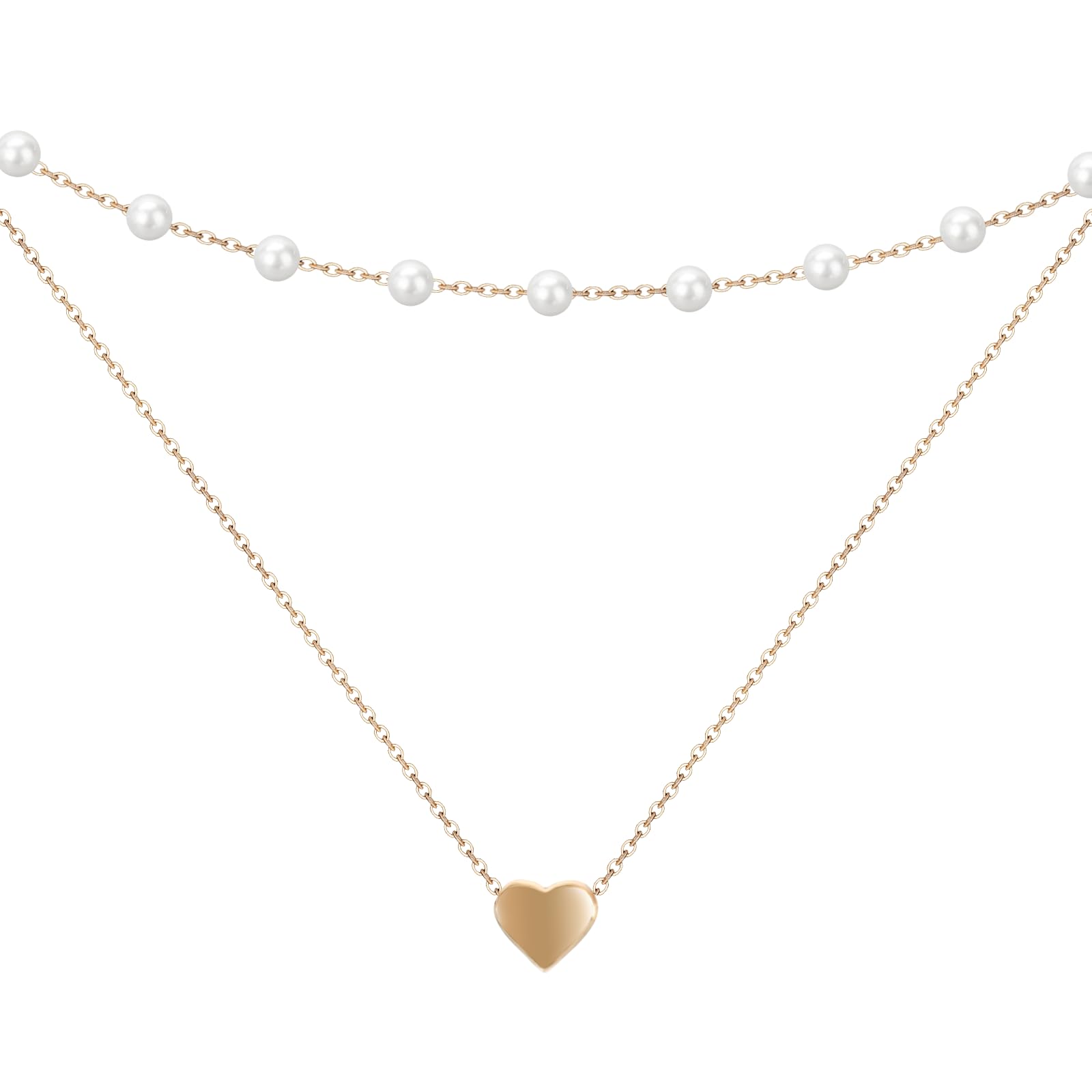 DIELIANHUA Collar Dorado Mujer, Collar en Capas Mujer, Collar Corazón Oro, Collar Doble Mujer, Collar Chapado en Oro, Collares Mujer Bisuteria, Gran Regalo para Niñas y Mujeres