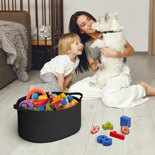 Image of MEGASKET Black Woven Storage Basket, 17 inchx12 inchx8 inch Cotton Rope Baskets for Organizing Dog Toy, Gift, Book, Towel, Cloth, Shoe, Decorative Wicker Storage Bin for Shelves, Closet, Bathroom, Living Room