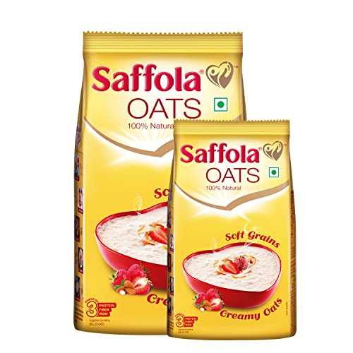Image of Saffola Oats | Rolled Oats | Delicious Creamy Oats | 1Kg with 400g Free & Saffola FITTIFY Whey Protein Peanut Butter | Dark Chocolaty | 200g