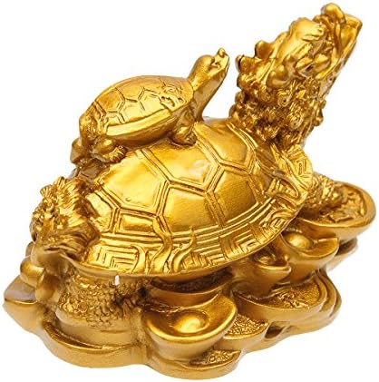 DyNamic Resin Statue Decoration Feng Shui Dragon Turtle Tortoise Gold Coin Money Wealth Figurine