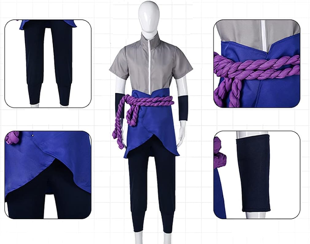 Vista 6 de HongShang Sasuki Uchiha - Disfraz de cosplay de Sasuke Shinobi bata de capa Cape Rock Lee traje de Halloween y carnaval talla M Sasuke
