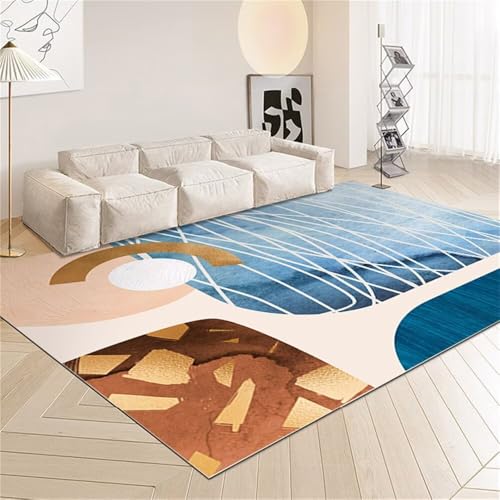 Tapis de salon bleu moderne 80x150 cm lavable et résistant