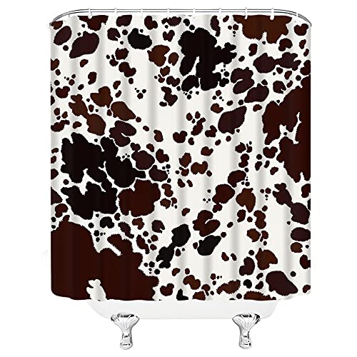 Jadjca Cowhide Shower Curtain Brown Black Milk Cow Print Funny Farmhouse Animal Cowhide Skin Look Cow Pattern Creative Rustic Bathroom Decor Polyester Curtains With Hooks,70X70 Inch #TOP2