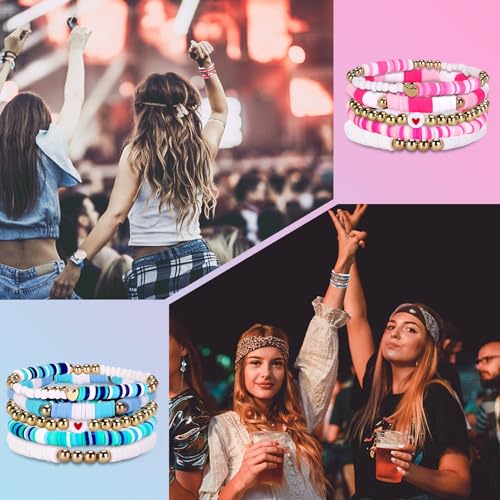 Image of Friendship Bracelet, Charm Bracelet, Beaded Bracelets, 10Pcs Sweet Bracelet Reputation 1989 Bracelet Bohemian Layering Bracelets Set for Erase Music Beach for Fans Jewelry Gifts（Pink+Blue）
