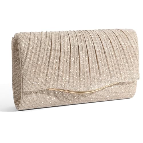 XquiziFit Clutch Purses for Women Formal Evening Clutch with Detachable Chain Sparkly Glitter Purse for Wedding Party Champagne