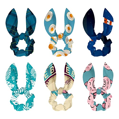 Chouchous en satin lot de 6 anti-casse avec ruban nœud et oreilles de lapin pour cheveux doux