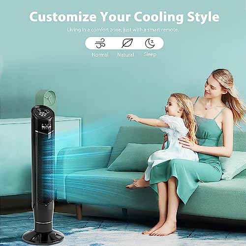 Image of Antarctic Star Tower Fan 360Oscillating Quiet Cooling 24H Timer Remote Control Powerful Standing 8 Wind Speed 3 Wind Modes Ionizer Mode Bladeless Portable LED Display,Bedroom Office 40-Inch BLACK