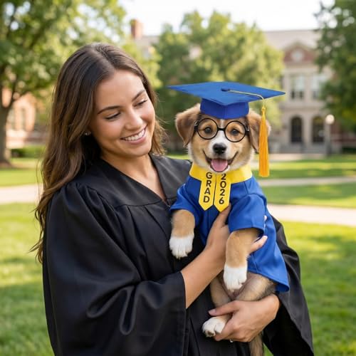 Disfraz de graduación para perro, tamaño mediano azul miniatura 6