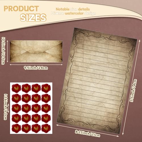 Image of Taobary 160 Pack Stationery Paper Set,Vintage,8.5 x 11 Inch | stationery paper and envelopes set,50 Double Sided Stationery Writing Papers 50 Matching Envelopes 60 Round Dot Sticker