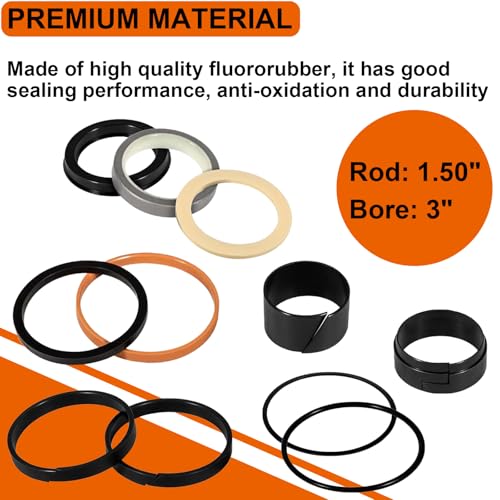 Image of G109452 G105548 1543252C1 Hydraulic Cylinder Seal Kit Fit for Case 350 350B 450 450B 480 480C 480E 580C 580D 580E 550G Loader Bucket Tilt /Bucket Ripper Dipper(Rod: 1.50 inch, Bore: 3 inch)