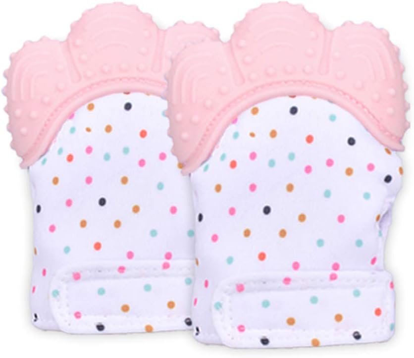 Baby Teething Mitten, HOOYEE Self Soothing Pain Relief Hand Glove Teether Toys, BPA-Free Food Grade Silicone Mitt Prevent Scratches Protection Glove for 3-18 Months Baby (2 Mittens - Pink)